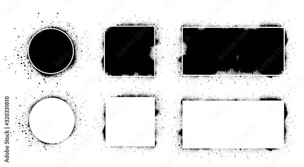 Black grunge with frame. Vector black splashes set. Dirty artistic design elements, boxes, frames for text. Grunge isolated on white background. Set of black paint, ink brush strokes. Vector set - obrazy, fototapety, plakaty 