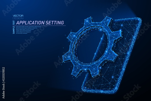Abstract polygonal light design of smartphone with cog gear.