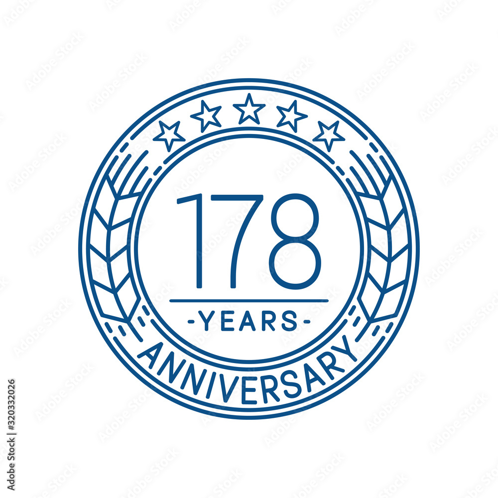 178 years anniversary celebration logo template. Line art vector and illustration.