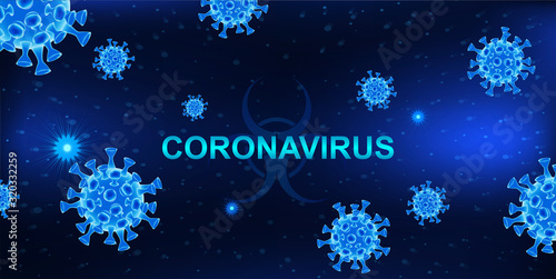 MERS-Cov (middle East respiratory syndrome coronavirus). Dark background with bacteria and the inscription coronavirus. 2019-nCoV concept. 3D elements. Vector illustration