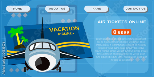 Air tickets online site template. Passenger aviation transport services header poster design. Vector illustration of airlines travel avia flights
