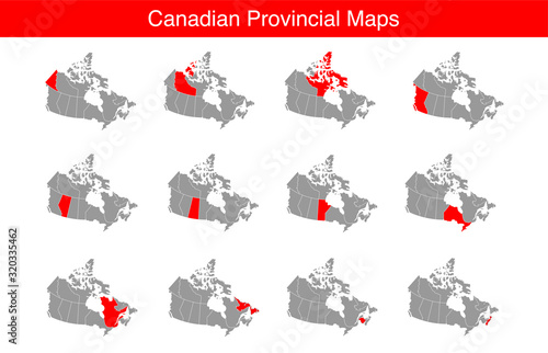 A vector set of maps showing each Canadian province