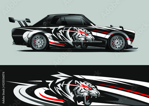 Car decal design vector. Graphic abstract stripe racing background kit designs for wrap vehicle, race car, rally, adventure and livery