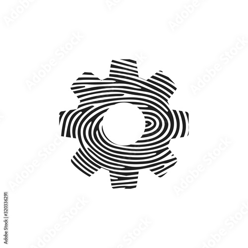 Fingerprint cog wheel icon. Isolated thumbprint and fingerprint cog wheel icon line style. Premium quality vector symbol drawing concept for your logo web mobile app UI design.
