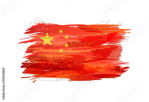 Vector flag of China made with colorful splashes on white background.