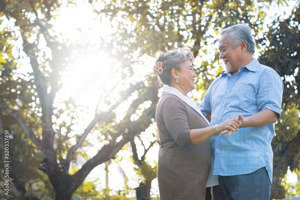 Happy life after retirement, Senior lovers dance and smile at each other warmly. Happy life after retirement, Senior lovers dance and smile at each other warmly.