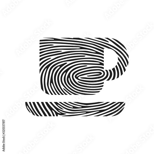 Fingerprint coffee cup on a plate black icon. Isolated thumbprint and fingerprint coffee cup on a plate black icon line style. Premium quality vector symbol drawing concept for your logo web mobile ap