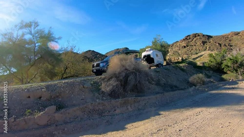 POV on dirt road  with disperse camping and along Irrigation Canal - Yuma Arizona