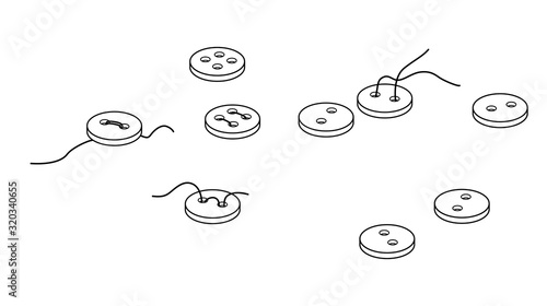 Set of torn off sewing buttons, isolated on white background.  Vector illustration.