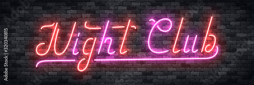 Vector realistic isolated neon sign of Night Club typography logo for party invitation template decoration and layout on the wall background. Concept of disco and nightlife.