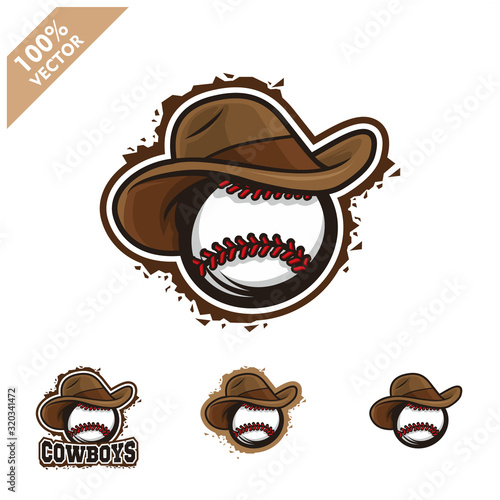 Baseball ball with cowboy hat vector logo for club or team.
