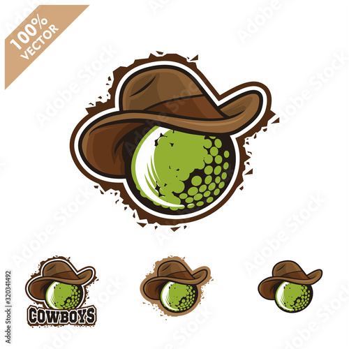 Golf ball with cowboy hat vector logo for club or team.