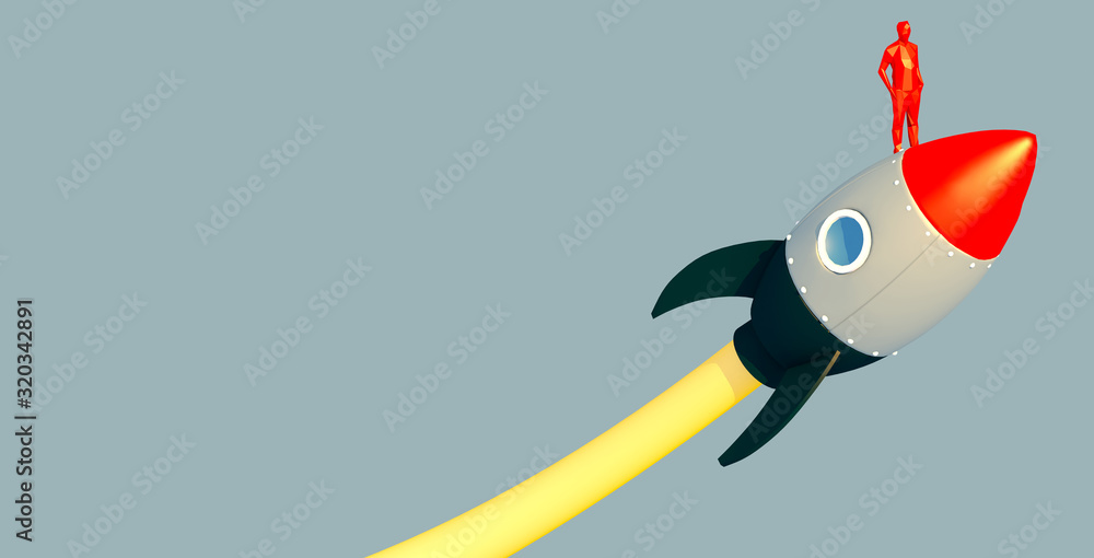 Naklejka 3D illustration business metaphor Progress and innovation technology with red rocket launce successful business Leadership motivation concept.