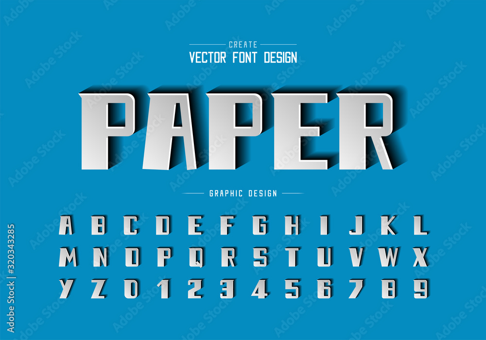 Font paper cut and bold alphabet vector, Script modern typeface and letter number design
