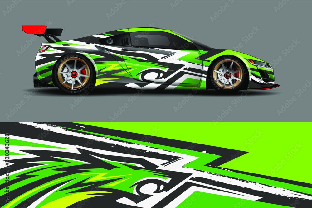 Car decal design vector. Graphic abstract stripe racing background kit