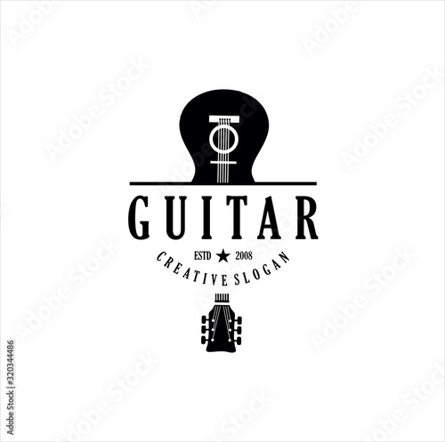 Guitar logo Design Vector Stock Illustration . Guitar Shop Logo . Rock music festival logo Vintage Hipster Retro , Rock n Roll Logo Design
