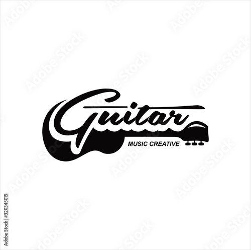 Guitar logo Design Vector Stock Illustration . Guitar Shop Logo . Rock music festival logo Vintage Hipster Retro , Rock n Roll Logo Design