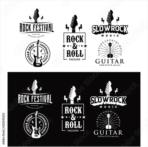 Set Of Guitar logo Design Vector Stock Illustration . Guitar Shop Logo . Rock music festival logo Vintage Hipster Retro , Rock n Roll Logo Design