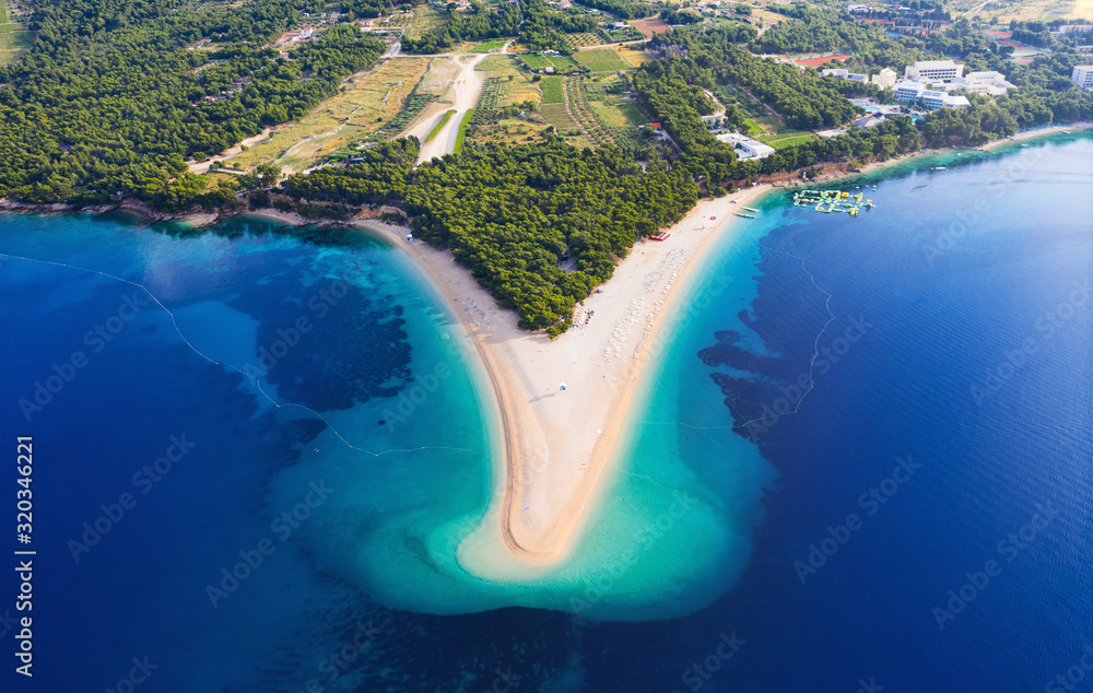 Croatia, Hvar island, Bol. Aerial view at the Zlatni Rat. Beach and sea  from air. Famous place in Croatia. Summer seascape from drone. Travel -  image Stock Photo | Adobe Stock