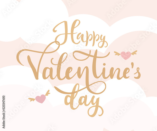 Happy Valentines day greeting card with hearts and clouds. Typography lettering design for flyers  posters  banners. Vector illustration