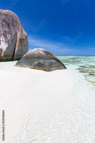Granite and White Beach in La Digue, Seychelles