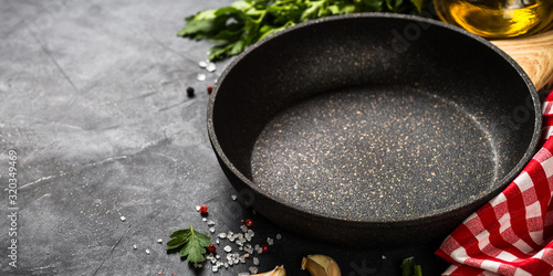 Food cooking background on black table.