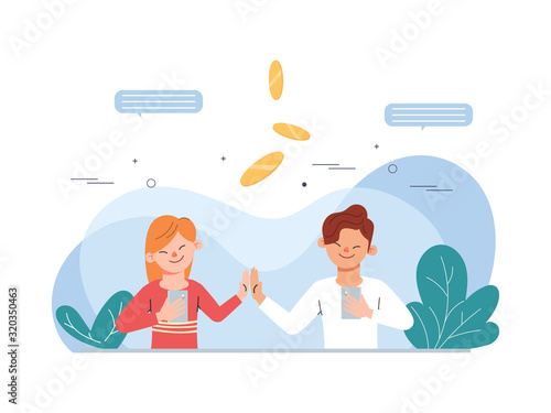 Young businessman refer a friend with smartphone. People in community character.