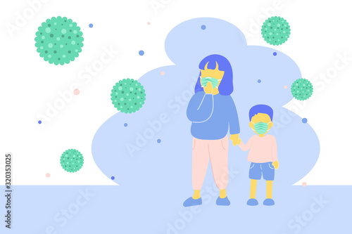 illustration show lifestyle and way of health care to prevent and protect yourself from virus and flu by wearing medical face mask © QuietWord