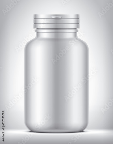 Bottle for pills on background. Matt surface version. 