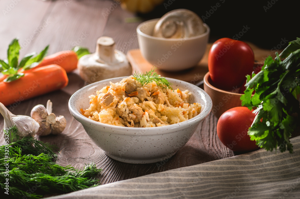 Rice pilaf with chicken meat and vegetables Rice pilaf with chicken meat and vegetables