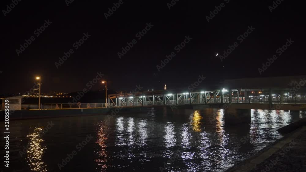 Lisbon river at night with city lights in the back. Shot on Sony a7iii, 4K. Lisbon river at night with city lights in the back. Shot on Sony a7iii, 4K.