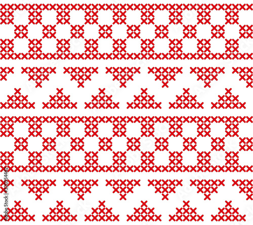 embroidery red cross stitch background with triangles and squares