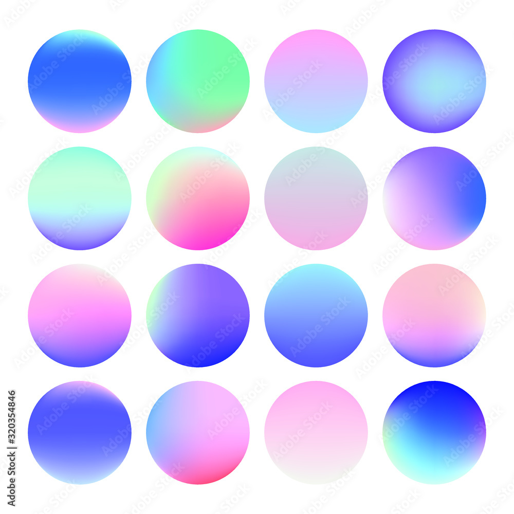 Set of vibrant gradient spheres or circles on white background. Set of vibrant gradient spheres or circles on white background.