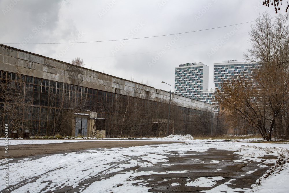 Abandoned territory of the MIG Aircraft Building Plant in Moscow, Russia Abandoned territory of the MIG Aircraft Building Plant in Moscow, Russia