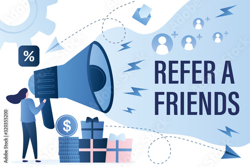 Referral program concept. Customer attraction or promotion campaign. Influencer and Target marketing and advertising