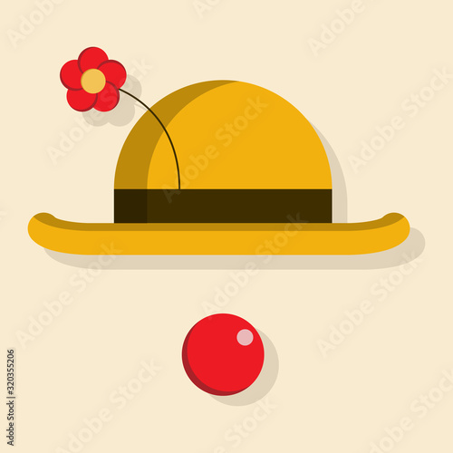Cute clown hat with nose vector icon.