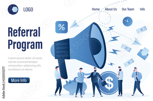 Referral program landing page template. Customer attraction or promotion campaign. Influencer and Target marketing and advertising
