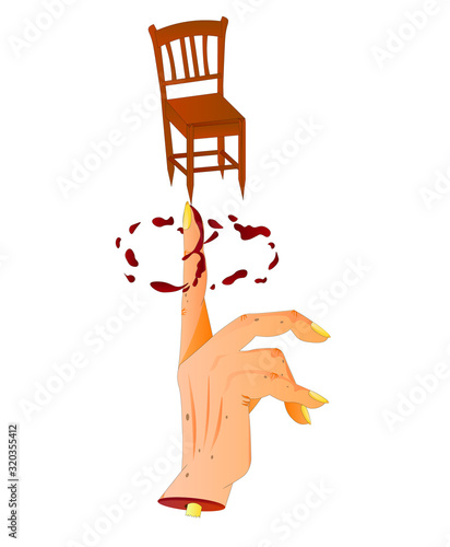 Abstract print, hand with a sharp chair and blood