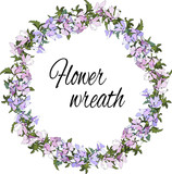 Spring floral wreath of pink flowers on a white background. Hand-drawn vector graphics.