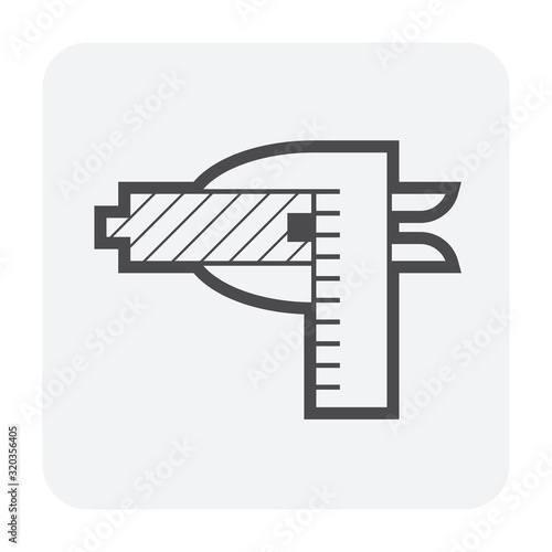 Measurement icon. Consist of Wood floor material and vernier caliper. That floor material test and quality inspection for quality work of floor finishing material construction or installation work.
