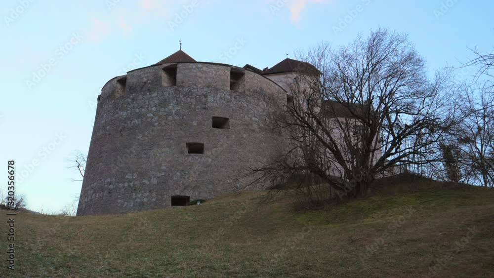 Beautiful Vaduz Castle Liechtenstein clear sunny winter day and blue skies. Green hillside and trees surroundings. Handheld stabilized shot. Beautiful Vaduz Castle Liechtenstein clear sunny winter day and blue skies. Green hillside and trees surroundings. Handheld stabilized shot.