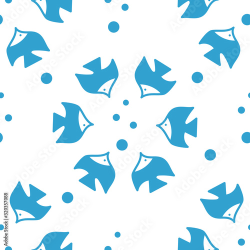Seamless background. Blue Fish swim in different directions . Flat Vector illustration on a white background