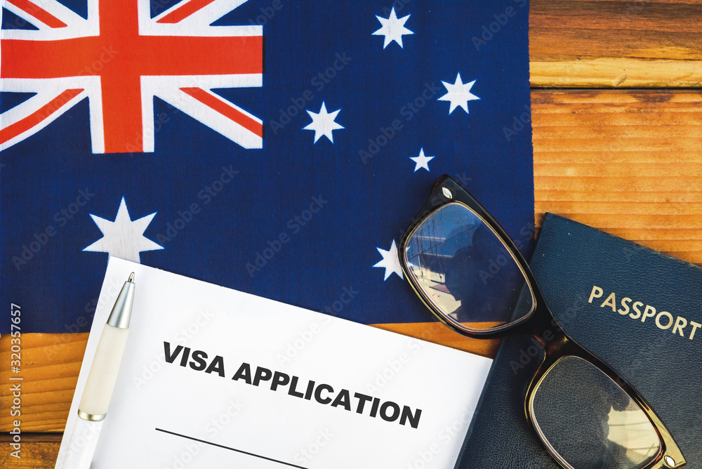 Flag Of Australia Visa Application Form And Passport On Table Stock 
