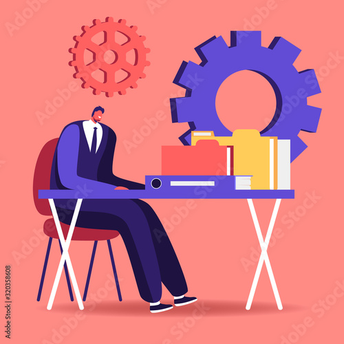 Audit Concept. Administrator Business Man Financial Inspector and Secretary Making Report Calculating Balance. Internal Revenue Service Checking Sum Check Documents Cartoon Flat Vector Illustration