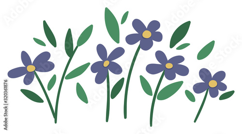 Vector illustration of purple flower arrangements. Garden decorative plants bouquet. Collection of beautiful spring and summer herbs and flowers..
