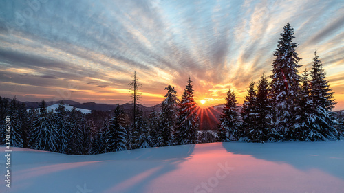 Wonderful sunset with snow and beautiful clouds in Great Fatra near Smrekovica photo