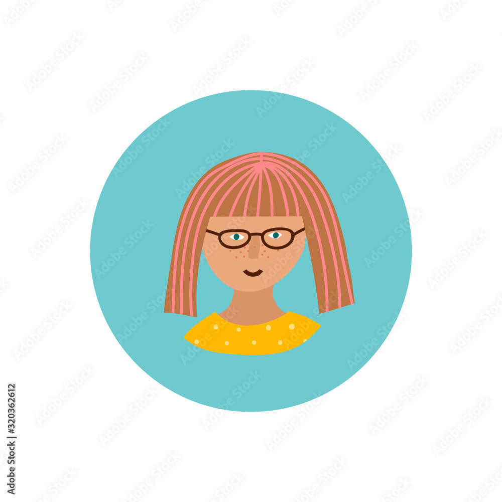 Girl Woman icon circle character illustration Girl Woman icon circle character illustration