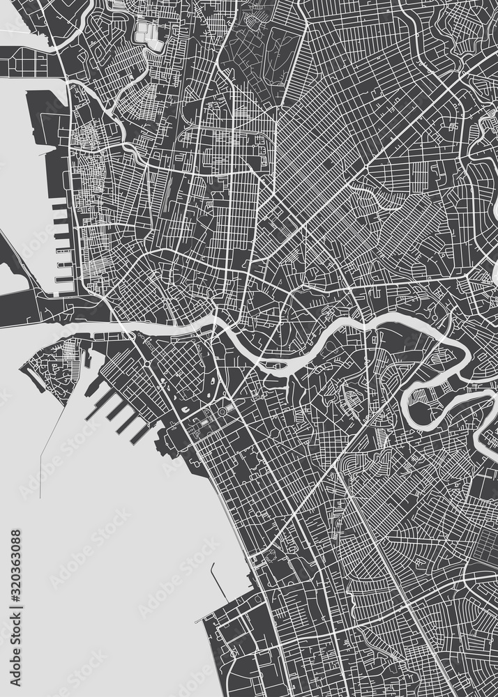 Obraz premium City map Manila, monochrome detailed plan, vector illustration