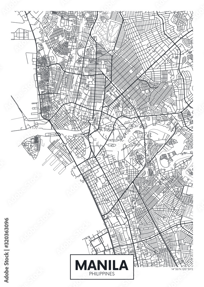 City map Manila, travel vector poster design
