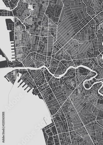 City map Manila, monochrome detailed plan, vector illustration